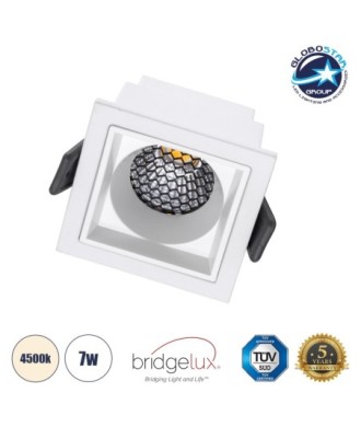GLOBOSTAR® PLUTO-S 60266 Χωνευτό Downlight Σποτ με Honeycomb Anti Glare Reflector LED 7W 910lm 38° AC 220-240V IP20 Φυσικό Λευκό 4500K - Bridgelux COB Chip & TÜV SÜD Driver - Λευκό Ματ - Μ6.4 x Π6.4 x Υ4.9cm - Q5.5 x 5.5cm - 5 Χρόνια Εγγύηση